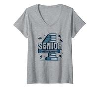 Senior: Estudiante de Primer año fue Hace Cuatro años - Regalo de graduación Camiseta Cuello V, Mujer, Gris Jaspeado, L