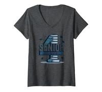 Senior: Estudiante de Primer año fue Hace Cuatro años - Regalo de graduación Camiseta Cuello V, Mujer, Jaspeado Oscuro, L