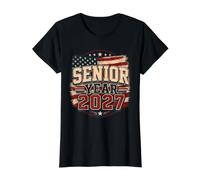 Senior Year 2027 American Flag Graduate Camiseta gráfica económica, Mujer, Negro, S