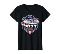Seniors 2027 American Flag Graduation Class Camiseta gráfica económica, Mujer, Negro, S