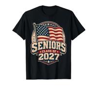 Seniors Class of 2027 American Flag Graduation Camiseta gráfica económica, Hombre, Negro, S