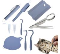 Senken Juego de alicates para garrapatas para perros y gatos, 9 unidades, para piojos, juego de pinzas 2 en 1 con espejo de aumento, gancho para garrapatas, removedor de garrapatas para mascotas como