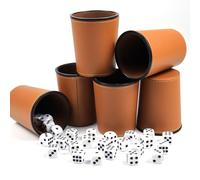 SENLINLIN Dados con Cubilete, 6 Taza de Dados de Cuero Cubiletes con 30 Dados, Juego de Mesa, Ideal para Regalar - Jugar en Familia