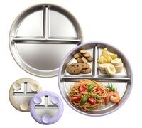 SENLINLIN Juego de 2 platos para bebé con ventosa, platos antideslizantes de acero inoxidable, sin BPA, funda de silicona extraíble, apto para lavavajillas, ideal para fomentar la comida autónoma