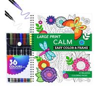 SENLINLIN Libro para Colorear Adultos con 36 Rotuladores, 31 Diseños Relajantes de Mandalas, Flores y Animales, Regalo Creativo Antiestrés para Mujeres y Hombres
