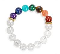 SENLLY 7 Chakra Beaded Stretch Bracelet with Clear Quartz, Handmade Natural Stone Jewelry for Balance & Protection