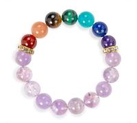 SENLLY 7 Chakra Beaded Stretch Bracelet with Lavender Amethyst, Handmade Natural Stone Jewelry for Balance & Protection