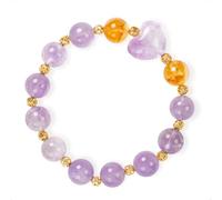 SENLLY Amethyst Heart Glow - Beaded Stretch Bracelet with Amethyst, Citrine & Heart-Shaped Charm, Handmade Natural Stone Jewelry for Calm, Balance & Gentle Warmth