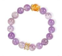 SENLLY Amethyst Radiance - Beaded Stretch Bracelet with Amethyst & Citrine Accent, Handmade Natural Stone Jewelry for Calm, Clarity & Positive Energy