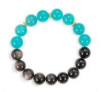 SENLLY Aqua Balance - Beaded Stretch Bracelet with Amazonite & Silver Obsidian, Handcrafted Natural Stone Jewelry for Calm, Clarity & Confidence