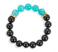 SENLLY Aqua Balance - Beaded Stretch Bracelet with Black Agate & Amazonite, Handmade Natural Stone Jewelry for Calm, Clarity & Emotional Balance