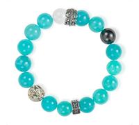 SENLLY Aqua Haven - Beaded Stretch Bracelet with Natural Amazonite, White Agate & Black Herkimer Diamond, Handcrafted Natural Stone Jewelry for Clarity, Balance & Refreshing Style