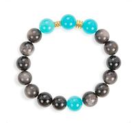 SENLLY Aqua Shadow - Beaded Stretch Bracelet with Amazonite & Silver Obsidian, Handmade Natural Stone Jewelry for Balance, Clarity & Calm