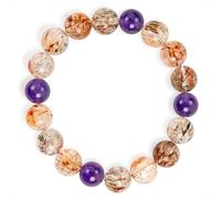 SENLLY Aurora Flame - Beaded Stretch Bracelet with Black Gold Super Seven & Amethyst, Handcrafted Natural Stone Jewelry for Energy, Intuition & Balance