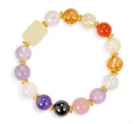 SENLLY Aurora Harmony - Beaded Stretch Bracelet with Natural Citrine, Amethyst & Rose Quartz, Handcrafted Natural Stone Jewelry for Calm, Clarity & Emotional Balance