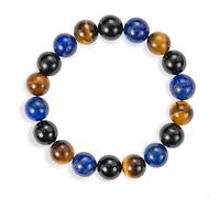 SENLLY Bold Tricolor - Tiger’s Eye, Lapis Lazuli & Black Agate Beaded Bracelet, Handmade Natural Stone Jewelry for Strength, Focus & Clarity