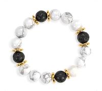 SENLLY Calm Contrast - Beaded Stretch Bracelet with Howlite, Lava Rock & Gold Accents, Handmade Natural Stone Jewelry for Balance, Clarity & Grounding