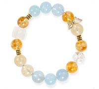 SENLLY Dawn Breeze - Beaded Stretch Bracelet with Aquamarine, Citrine, Lemon Quartz & Azeztulite, Handmade Natural Stone Jewelry for Clarity, Renewal & Balance
