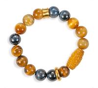 SENLLY Dual-Tone Focus - Beaded Stretch Bracelet with Natural Tiger’s Eye, Gold Tiger’s Eye & Blue Tiger’s Eye, Handcrafted Natural Stone Jewelry for Confidence, Balance & Strength