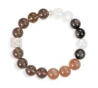 SENLLY Ember Balance - Beaded Stretch Bracelet with Natural Smoky Quartz, Sunstone & Silver Obsidian, Handcrafted Natural Stone Jewelry for Strength, Clarity & Grounding