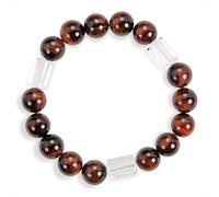 SENLLY Ember Glow - Red Tiger’s Eye & Clear Quartz Bracelet, Handcrafted Natural Stone Jewelry with Deep Mahogany Shine & Crystal Accents
