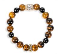 SENLLY Ember Guard - Beaded Stretch Bracelet with Natural Tiger’s Eye & Black Agate, Handcrafted Natural Stone Jewelry for Strength, Focus & Grounding