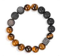 SENLLY Ember Guard - Beaded Stretch Bracelet with Natural Tiger’s Eye, Lava Rock & Silver Obsidian, Handcrafted Natural Stone Jewelry for Strength, Focus & Grounding