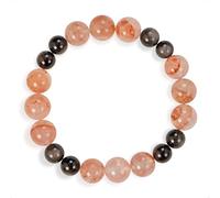 SENLLY Ember Shadow - Beaded Stretch Bracelet with Natural Red Hematoid Quartz & Silver Obsidian, Handcrafted Natural Stone Jewelry for Energy & Protection