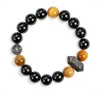 SENLLY Ember Shadow - Black Agate, Tiger’s Eye & Silver Obsidian Bracelet, Handcrafted Natural Stone Jewelry for Strength & Modern Style