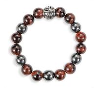 SENLLY Ember Strength - Beaded Stretch Bracelet with Red Tiger’s Eye & Natural Hematite, Handcrafted Natural Stone Jewelry for Confidence, Grounding & Clarity
