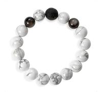 SENLLY Frosted Balance - Beaded Stretch Bracelet with Howlite & Silver Obsidian, Handcrafted Natural Stone Jewelry for Clarity, Calm & Grounding