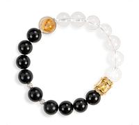 SENLLY Golden Clarity - Beaded Stretch Bracelet with Natural Citrine, Clear Quartz & Black Agate, Handcrafted Natural Stone Jewelry for Strength, Focus & Emotional Balance