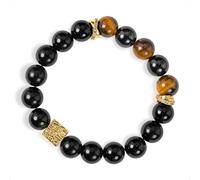 SENLLY Golden Ember - Beaded Stretch Bracelet with Tiger’s Eye & Black Agate, Handcrafted Natural Stone Jewelry for Confidence, Balance & Modern Style
