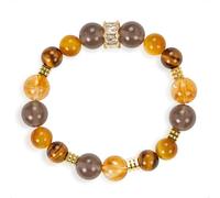 SENLLY Golden Ember Harmony - Smoky Quartz, Citrine & Tiger’s Eye Beaded Bracelet, Handcrafted Natural Stone Jewelry for Warmth, Confidence & Balanced Energy