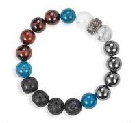 SENLLY Grounded Energy - Natural Red Tiger’s Eye, Kyanite, Howlite, Lava Rock & Hematite Beaded Bracelet, Handcrafted Stretch Stone Jewelry for Strength, Balance & Focus
