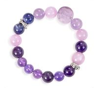 SENLLY Lavender Harmony - Beaded Stretch Bracelet with Natural Kunzite & Amethyst, Handcrafted Natural Stone Jewelry for Calm, Clarity & Emotional Balance