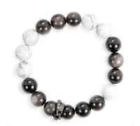 SENLLY Marble Shadow - Beaded Stretch Bracelet with Silver Obsidian & Howlite, Handcrafted Natural Stone Jewelry for Balance, Calm & Clarity