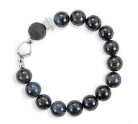 SENLLY Midnight Aegis - Beaded Stretch Bracelet with Natural Blue Tiger’s Eye, Silver Obsidian & Howlite, Handcrafted Natural Stone Jewelry for Strength, Focus & Grounding