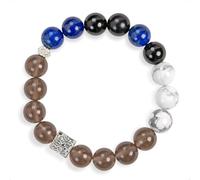 SENLLY Midnight Axis - Beaded Stretch Bracelet with Natural Lapis Lazuli, Black Agate & Smoky Quartz, Handcrafted Natural Stone Jewelry for Focus, Stability & Grounding