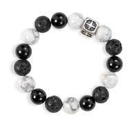 SENLLY Midnight Balance - Beaded Stretch Bracelet with Lava Rock, Howlite & White Agate, Handcrafted Natural Stone Jewelry for Grounding, Clarity & Calm