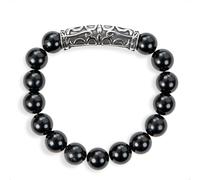 SENLLY Midnight Carve - Beaded Stretch Bracelet with Black Agate & Vintage Silver Tube, Handcrafted Natural Stone Jewelry for Strength, Grounding & Modern Minimalism