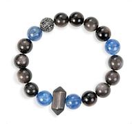 SENLLY Midnight Clarity - Kyanite & Silver Obsidian Bracelet, Handcrafted Natural Stone Jewelry for Focus, Balance & Modern Style