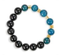 SENLLY Midnight Crest - Beaded Stretch Bracelet with Natural Blue Apatite & Black Agate, Handcrafted Natural Stone Jewelry for Focus, Balance & Modern Style