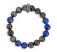 SENLLY Midnight Crest - Beaded Stretch Bracelet with Silver Obsidian & Lapis Lazuli, Handcrafted Natural Stone Jewelry for Clarity, Balance & Confidence