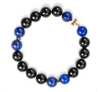 SENLLY Midnight Cross - Beaded Stretch Bracelet with Lapis Lazuli & Black Agate, Handcrafted Natural Stone Jewelry with Gold Accents for Strength, Clarity & Modern Style