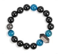 SENLLY Midnight Tide - Bracelet with Blue Apatite, Black Agate & Silver Obsidian, Handcrafted Natural Stone Jewelry for Focus, Confidence & Grounding Energy