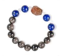 SENLLY Midnight Vision - Beaded Bracelet with Natural Lapis Lazuli, Silver Obsidian & Clear Quartz, Handcrafted Natural Stone Jewelry Featuring a Black Gold Super Seven Centerpiece