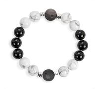 SENLLY Monochrome Balance - Beaded Stretch Bracelet with Black Agate, Howlite & Silver Obsidian, Handmade Natural Stone Jewelry for Calm, Clarity & Balance