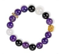 SENLLY Mystic Balance - Natural Amethyst, Black Agate & White Agate Beaded Bracelet, Handcrafted Stretch Stone Jewelry for Calm, Focus & Protection