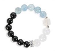 SENLLY Ocean Breath - Beaded Stretch Bracelet with Aquamarine, White Agate & Black Agate, Handmade Natural Stone Jewelry for Calm, Balance & Clarity